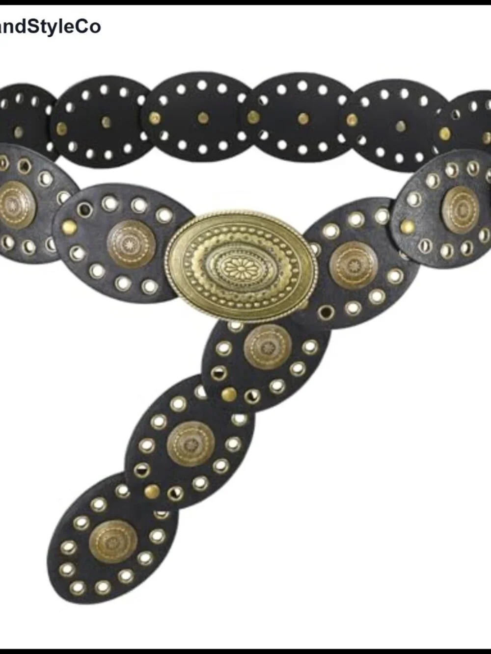 Women Vintage PU Leather Western Disc Belt with Silver Buckle - Fits Dresses